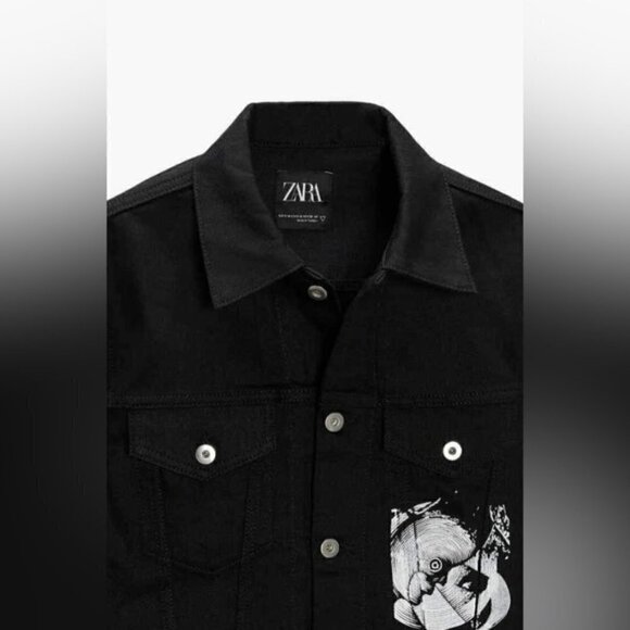 🩷 Zara - Men's Printed Denim Jacket, Special Edition - Black. Size: S-M. NWT. - Picture 14 of 14